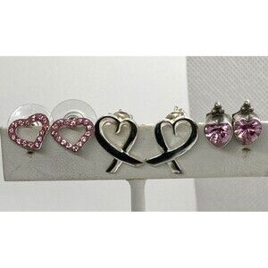 Vintage - Now‎ Lot of (3) Pairs Heart Earrings Stud Pierced Sterling 925 Silver